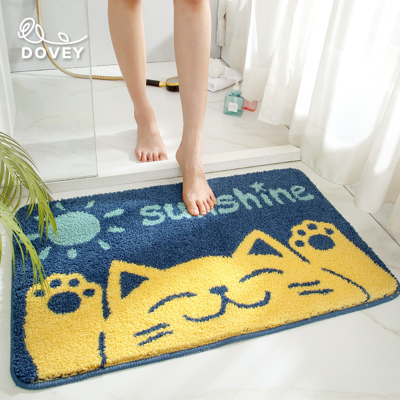 Dovey Kitty Flock Floor Door Mat 40x60cm Extra Thick Bathroom Doorway Water Absorbent Foot Rugs Long Bedroom Non Slip Doormat living room carpet basahan rugs cartoon cute animals design Lion Bear Elephant Kitty Cat