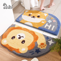 Dovey Animal Flock Floor Door Mat 45x75cm Extra Thick Bathroom Doorway Water Absorbent Foot Rugs Long Bedroom Non Slip Doormat living room carpet basahan rugs cartoon cute animals design Lion Bear Elephant Kitty Cat