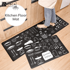 Dovey PU Leather Kitchen Floor Mats Waterproof Anti Grease Oil Proof Wear Resistant Non Slip Cartoon Japanese Style Household Long Strip Bathmat Carpet Rugs Basahan