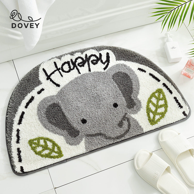 Dovey Animal Flock Floor Door Mat 45x75cm Extra Thick Bathroom Doorway Water Absorbent Foot Rugs Long Bedroom Non Slip Doormat living room carpet basahan rugs cartoon cute animals design Lion Bear Elephant Kitty Cat