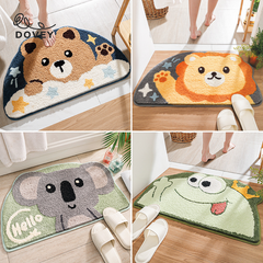 Dovey Animal Flock Floor Door Mat 45x75cm Extra Thick Bathroom Doorway Water Absorbent Foot Rugs Long Bedroom Non Slip Doormat living room carpet basahan rugs cartoon cute animals design Lion Bear Elephant Kitty Cat